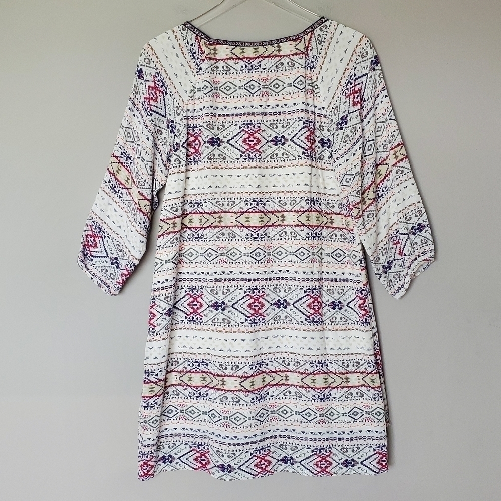 Anthropologie Cream Boho Printed Shift Dress with Pink & Blue Accents - Picture 5 of 13